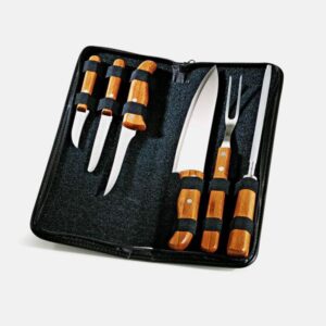 Kit Facas Personalizado Inox e Bambu com Estojo - MPB-00203 para Brindes de Eventos e Feiras da Zen Brindes.