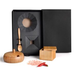 Kit Farinheira e Saleiro em Bambu Personalizado - MKT-90282 para Brindes de Eventos e Feiras da Zen Brindes.
