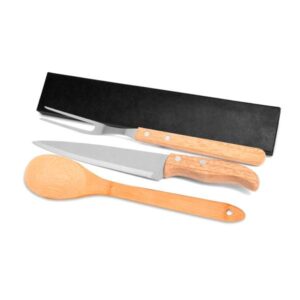 Kit Garfo Faca 7" Madeira e Colher Bambu Personalizado - MKF-90416 para Brindes de Eventos e Feiras da Zen Brindes.