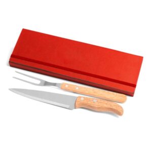 Kit Garfo e Faca Inox Personalizado com Estojo Vermelho - MPB-34066 para Brindes de Eventos e Feiras da Zen Brindes.