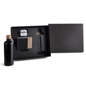 Kit Garrafa Caderno e Fone 4 Peças Personalizado - MKT-90284 para Brindes de Eventos e Feiras da Zen Brindes.