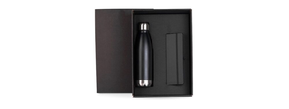 Kit Garrafa e Caderneta Personalizado - MKT-9047W para Brindes de Eventos e Feiras da Zen Brindes.