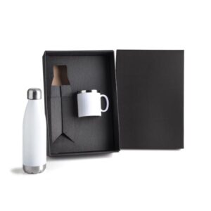 Kit Garrafa e Caneca Branca Personalizado - MKT-90153 para Brindes de Eventos e Feiras da Zen Brindes.