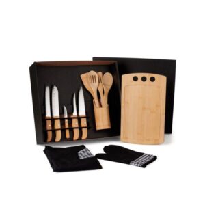 Kit Gourmet Personalizado com Tábua e Utensílios - MKT-9X073 para Brindes de Eventos e Feiras da Zen Brindes.