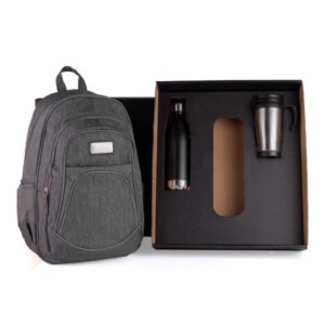 Kit Mochila Garrafa e Caneca Personalizado - MKT-9036V para Brindes de Eventos e Feiras da Zen Brindes.