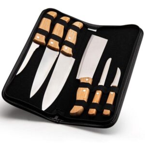 Kit Personalizado Facas Inox e Bambu com Estojo 7 Peças - MPB-00233 para Brindes de Eventos e Feiras da Zen Brindes.