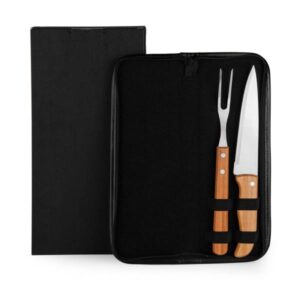 Kit Personalizado Garfo e Faca Inox e Bambu 3 Peças - MPB-00063 para Brindes de Eventos e Feiras da Zen Brindes.