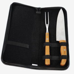 Kit Personalizado Garfo e Faca Inox e Bambu 3 Peças - MPB-00133 para Brindes de Eventos e Feiras da Zen Brindes.