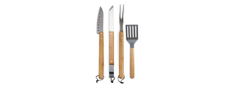 Kit Personalizado em Inox e Bambu 4 Peças - MCJ-70343 para Brindes de Eventos e Feiras da Zen Brindes.