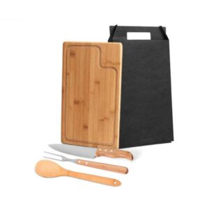 Kit Personalizado para Churrasco em Bambu e Inox 4 Peças - MMB-19163 para Brindes de Eventos e Feiras da Zen Brindes.