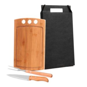 Kit Personalizado para Churrasco em Bambu e Inox - MMB-21063 para Brindes de Eventos e Feiras da Zen Brindes.