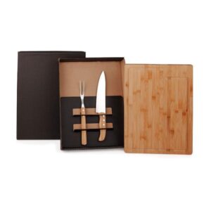Kit Personalizado para Churrasco em Bambu e Inox - MME-39093 para Brindes de Eventos e Feiras da Zen Brindes.