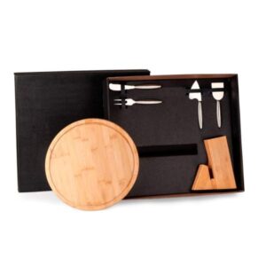 Kit Personalizado para Queijo em Bambu e Inox - MKT-90161 para Brindes de Eventos e Feiras da Zen Brindes.