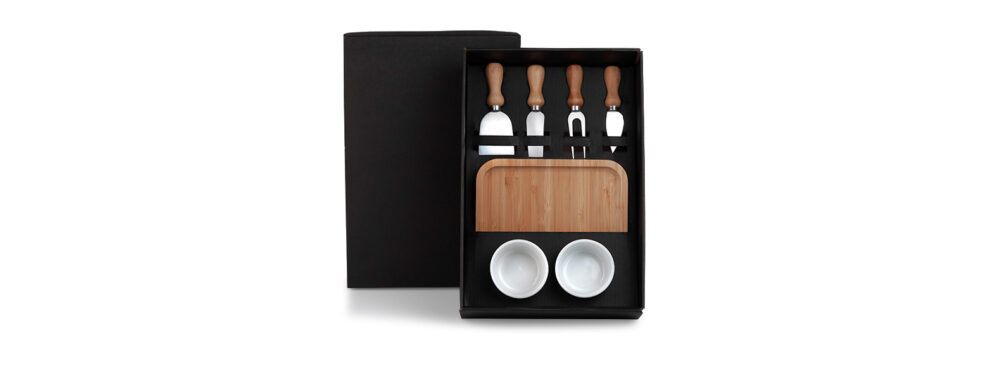 Kit Petisco e Queijo 7 Peças Personalizado - MKT-9045T para Brindes de Eventos e Feiras da Zen Brindes.