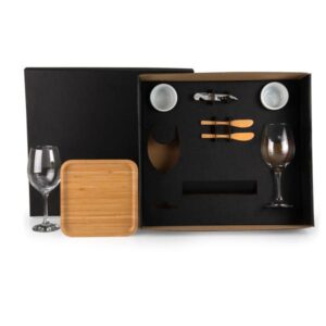 Kit Petisco e Vinho 8 Peças Personalizado - MKT-90247 para Brindes de Eventos e Feiras da Zen Brindes.