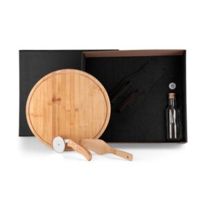 Kit Pizza Personalizado com Garrafa Bambu e Inox - MKT-90169 para Brindes de Eventos e Feiras da Zen Brindes.