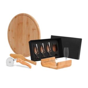 Kit Pizza em Bambu Personalizado 8 Peças - MKT-00443 para Brindes de Eventos e Feiras da Zen Brindes.