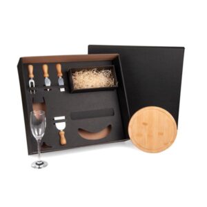 Kit Queijo e Champagne 6 Peças Personalizado - MKT-90025 para Brindes de Eventos e Feiras da Zen Brindes.