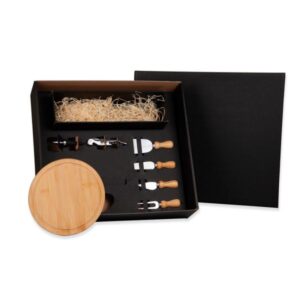 Kit Queijo e Vinho 7 Peças Personalizado - MKT-90020 para Brindes de Eventos e Feiras da Zen Brindes.
