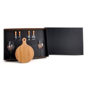 Kit Queijo e Vinho 7 Peças Personalizado - MKT-9034S para Brindes de Eventos e Feiras da Zen Brindes.