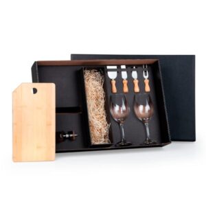 Kit Queijo e Vinho 8 Peças Personalizado - MKT-90198 para Brindes de Eventos e Feiras da Zen Brindes.