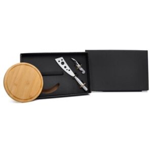 Kit Queijo e Vinho Personalizado 3 Peças - MKT-90014 para Brindes de Eventos e Feiras da Zen Brindes.