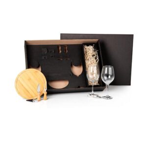 Kit Queijo e Vinho Personalizado 7 Peças - MKT-90208 para Brindes de Eventos e Feiras da Zen Brindes.