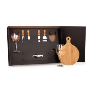 Kit Queijo e Vinho Personalizado 8 Peças - MKT-90106 para Brindes de Eventos e Feiras da Zen Brindes.