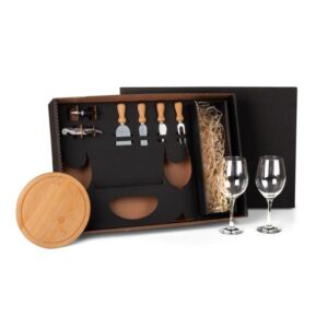 Kit Queijo e Vinho Personalizado 9 Peças - MKT-90007 para Brindes de Eventos e Feiras da Zen Brindes.