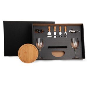 Kit Queijo e Vinho Personalizado 9 Peças - MKT-9022S para Brindes de Eventos e Feiras da Zen Brindes.