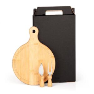 Kit Tábua com Garfo e Faca para Queijo Personalizado - MPD-38023 para Brindes de Eventos e Feiras da Zen Brindes.
