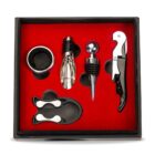 Kit Vinho Estojo de Couro 5 Peças Personalizado - X13406 para Brindes de Eventos e Feiras da Zen Brindes.