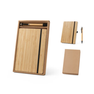 Kit de Caderno A5 Personalizado em Bambu - S93624 para Brindes de Eventos e Feiras da Zen Brindes.