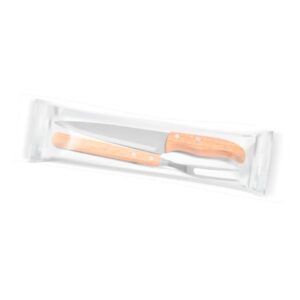 Kit de Garfo e Faca 7" em Madeira Personalizado - MKF-90406-EPP para Brindes de Eventos e Feiras da Zen Brindes.