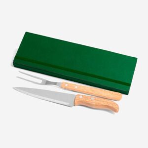 Kit de Garfo e Faca Personalizado com Estojo Verde - MPB-35066 para Brindes de Eventos e Feiras da Zen Brindes.