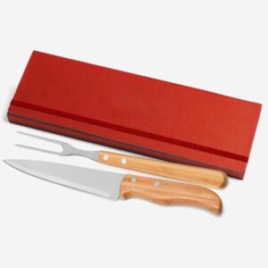 Kit de Garfo e Faca Personalizado com Estojo Vermelho - MPB-34063 para Brindes de Eventos e Feiras da Zen Brindes.
