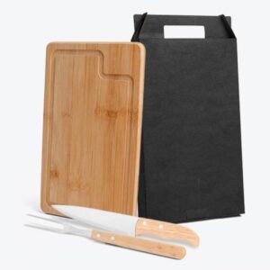 Kit para Churrasco Personalizado em Bambu e Inox - MMX-19066 para Brindes de Eventos e Feiras da Zen Brindes.