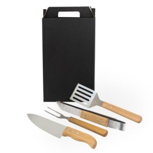 Kit para Churrasco Personalizado em Inox e Madeira - MCJ-71446 para Brindes de Eventos e Feiras da Zen Brindes.