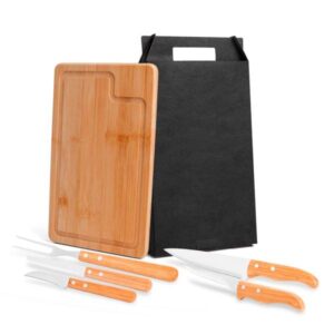 Kit para Churrasco em Bambu e Inox Dallas Personalizado - MMB-19153 para Brindes de Eventos e Feiras da Zen Brindes.