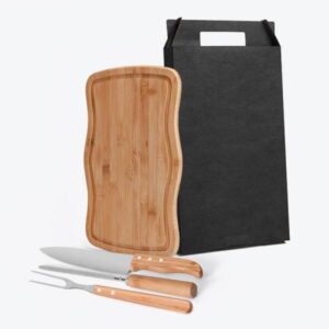 Kit para Churrasco em Bambu e Inox Personalizado - MMB-32103 para Brindes de Eventos e Feiras da Zen Brindes.