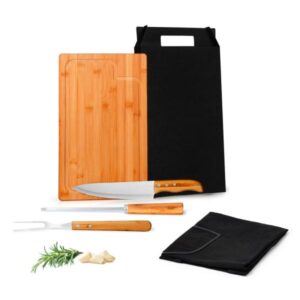 Kit para Churrasco em Bambu e Inox Texas Personalizado - MMB-A4103 para Brindes de Eventos e Feiras da Zen Brindes.