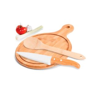 Kit para Cozinha em Bambu e Inox 3 Peças Personalizado - MMB-38113 para Brindes de Eventos e Feiras da Zen Brindes.