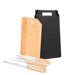 Kit para Cozinha em Bambu e Inox Personalizado - MMX-20266 para Brindes de Eventos e Feiras da Zen Brindes.