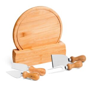 Kit para Queijo Personalizado em Bambu e Inox 6 Peças - MPD-15143 para Brindes de Eventos e Feiras da Zen Brindes.