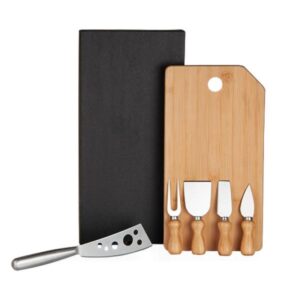 Kit para Queijo em Bambu e Inox Personalizado - MKT-90023 para Brindes de Eventos e Feiras da Zen Brindes.