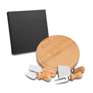 Kit para Queijo em Bambu e Inox Personalizado - MPD-15043 para Brindes de Eventos e Feiras da Zen Brindes.