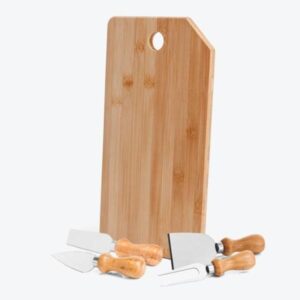 Kit para Queijo em Bambu e Inox Personalizado - MPD-20043 para Brindes de Eventos e Feiras da Zen Brindes.