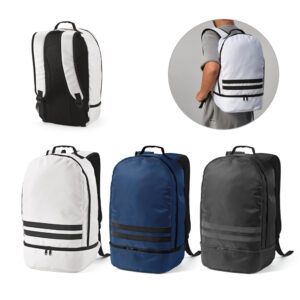 Mochila Personalizada em Poliéster Reciclado - S92334 para Brindes de Eventos e Feiras da Zen Brindes.