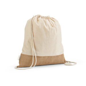 Mochila Saco Algodão Reciclado e Juta Personalizado - S92344 para Brindes de Eventos e Feiras da Zen Brindes.