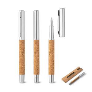 Roller Personalizado em Inox Reciclado e Cortiça - S91783 para Brindes de Eventos e Feiras da Zen Brindes.